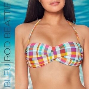 INTO THE BLEU Plaid Twist-Bandeau Convertible Strap Bikini/Swim Top NWT/Sz.14